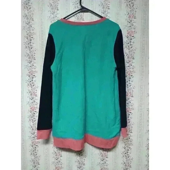Lands End Serious Sweats Sweatshirt SZ Large Teal Colorblock Print Fall Top - Picture 2 of 5